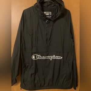 Champion Men's Black/White Hooded 1/2 Zip Pullover Windbreaker Size Large